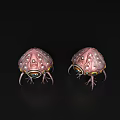 Two Pink Alien Creatures With Large Eyes And Tentacles On Black Background