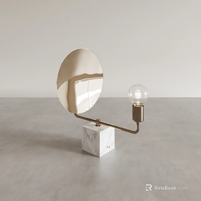 Modern Decorative Lamp With Circular Mirror Metal Arm Light Bulb And Marble Base 3d model 