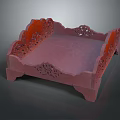 Red Carved Decorative Tray With Intricate Openwork Design And Four Legs