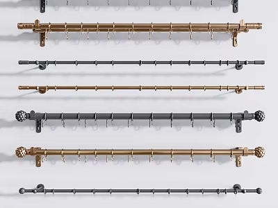 Stylish Curtain Accessories Featuring Metal Rods With Decorative Hooks For Home Windows 3d model