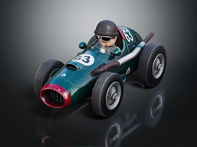 Vintage Green Racing Car Model With Number 63 Driver Black Helmet Goggles And Large Wheels 3d model