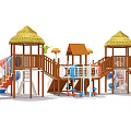 Wooden Playground Equipment With Thatched Roof Playhouse Slide And Climbing Frames