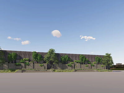 Modern Gray Scenic Wall with Green Plants Blue Sky and White Clouds 3d model