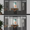 Modern Sliding Glass Doors In Interior Design With Dining Area And Greenery 3d model