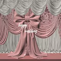 Wedding Floral Installation With Pink And White Drapery Large Pink Bow And Pearl Decorations