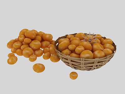 Fresh Ripe Apricots in Wicker Basket with Scattered Fruits on White Surface 3d model