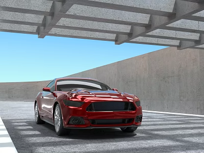 Red Sports Car Parked In Covered Concrete Structure With Shaded Ground Area 3d model
