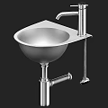 Stainless Steel Free Standing Wash Basin With Modern Faucet And Plumbing Pipes