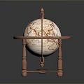 Rotating Globe With Wooden Stand And Detailed Map Surface On Dark Background