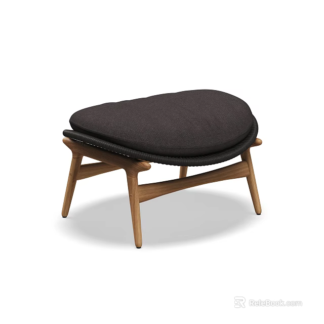 Modern Footstool with Black Padded Seat and Wooden Legs Design 3d model 