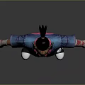 Horned Demon Character In Blue Pink Kimono Style Outfit With Clawed Hands Black Pants