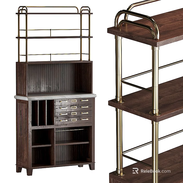 Wooden Reception Desk With Metal Frame Drawers And Shelves Modern Office Interior Design 3d model 