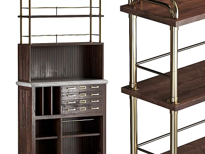 Wooden Reception Desk With Metal Frame Drawers And Shelves Modern Office Interior Design 3d model
