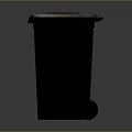 Black Plastic Trash Bin With Corporation Label And Lid And Wheels