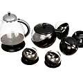 Glass Tea Set With Transparent Teapot Black Base And Matching Cups
