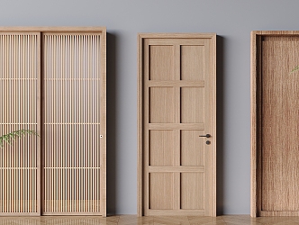 Solid wood single door swing door Japanese style log wind sliding door solid wood sliding door 3d model