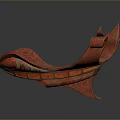 Red Ornate Traditional Carved Craftwork With Curved Design And Intricate Patterns