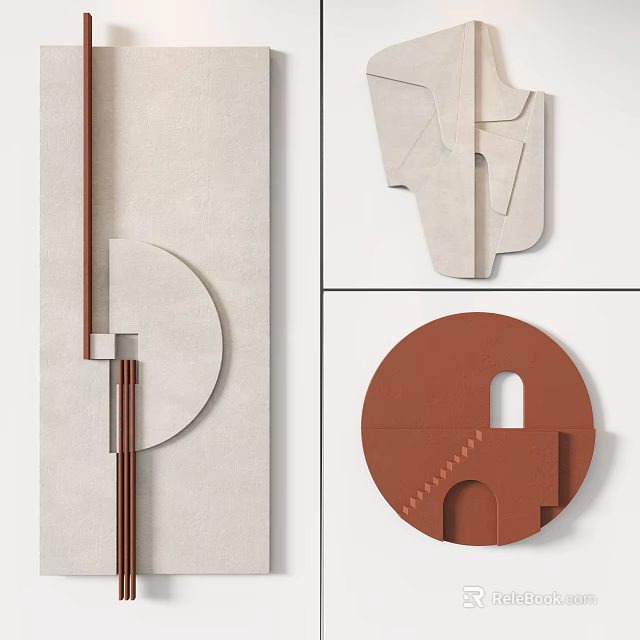 Abstract Modern Wall Decor with Geometric Shapes and Neutral Tones 3d model