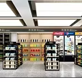 Supermarket Grocery Store Interior With Shelves Displaying Snacks Beverages And Organized Products Near Refrigerator