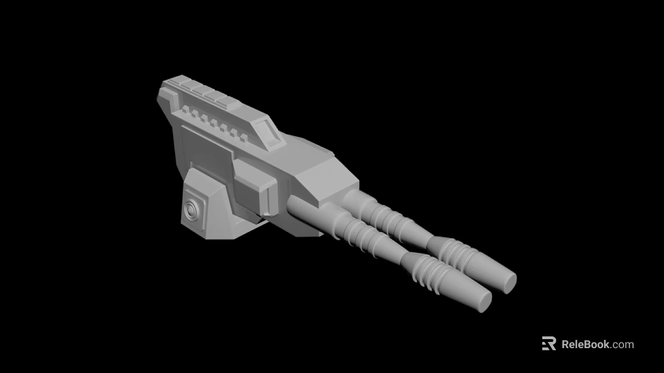Gray Mechanical Device 3D Model With Twin Barrels And Detailed Surface Structure 3d model 