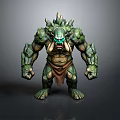 Green Rock Spiked Monster Character With Fanged Face Blue Eyes And Muscular Build
