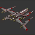 Sci Fi Aircraft Model With Silver Body Red Wing Tips And Multiple Engines