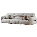Modern Beige Sectional Sofa With Soft Stitched Cushions And Decorative Throw Pillows 3d model