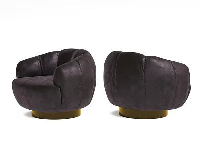Stylish Dark Velvet Single Seater Sofa With Rounded Shape And Gold Base 3d model