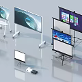Projection Monitoring Equipment Setup With Various Projection Screens And Projector Devices