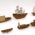Wooden Boat Models With Various Styles Including Sails And Roofs On