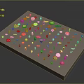 Colorful Food Models Featuring Various Fruits And Vegetables On Gray Platform