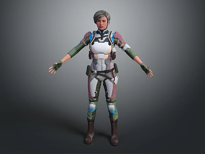 Female Game and Movie Character in Green White Combat Armor 3D Model Design 3d model