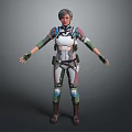 Female Game and Movie Character in Green White Combat Armor 3D Model Design