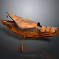 Traditional Wooden Boat With Canvas Awning And Wooden Paddle Hull Structure