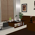 Cozy Bedroom Interior With Wooden Blinds Curtains Sofa Bookshelf Potted Plant And Table Lamp