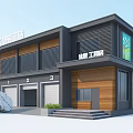 Modern Garbage Transfer Station Building with Three Garage Doors and Garbage Truck Parked Outside