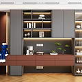 Modern Wine Cabinet With Glass Doors Shelves Wine Bottles Green Plants And Decorations