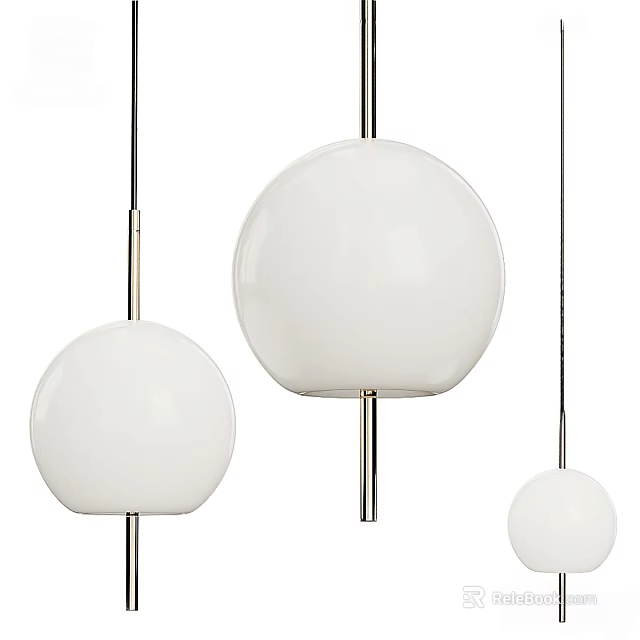 Three Modern White Spherical Pendant Lights with Sleek Metallic Hanging Rods 3d model 