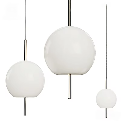 Three Modern White Spherical Pendant Lights with Sleek Metallic Hanging Rods 3d model