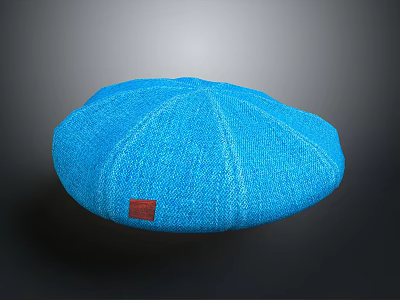 Blue Knit Beret with Red Label Detail Fashion Accessory for Daily Wear 3d model