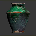 Handcrafted Green Glazed Ceramic Vase Sculpture Carving With Handle And Artistic Design