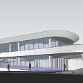Modern Sales Office Building with Curved Roof and Illuminated Facade in Urban Context 3d model