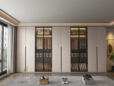 Modern Wardrobe Interior Design With Glass Doors And Storage For Clothes And Shoes 3d model