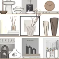 Modern Minimalist Decorative Ornament Set with Vase Clock Books Sculptures and Photo Frames on Shelves