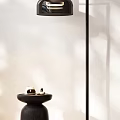 Minimalist Black Floor Lamp With Shadow Effect And Decor Tray On Light Interior Wall 3d model