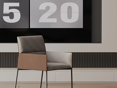 Modern Leisure Chair Gray Brown with Metal Legs 5 and 20 on Wall Dark Panels 3d model