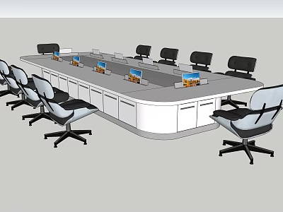 Modern Conference Table With Office Chairs And Integrated Screens In Meeting Room 3d model