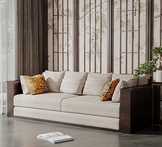 New Chinese Double Sofa Three-Seat Sofa 3d model