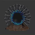 Futuristic SciFi Portal Device With Blue Glowing Ring And Rusty Metallic Base