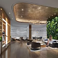 Modern Lounge Area With Cozy Sofas Living Plant Wall Round Pendant Lights And Wooden Flooring